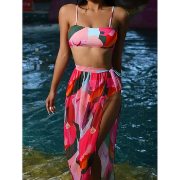 Aukštos Juosmens Bikini 2021 Seksualus maudymosi kostiumėlis Moterims maudymosi Kostiumėliai Plaukti Padengti iki Bikini Komplektas 3 lizdinė Paplūdimio Drabužiai Plaukimo Maudymosi Kostiumas