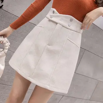 Aukštos juosmens-line žiemos vilnonis sijonas moterų 2020 m. rudens derliaus mini trumpais sijonais ponios darbo sijonas harajuku faldas mujer
