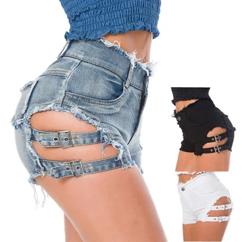 Aukštos juosmens Seksualus moteriški džinsai denim šortai iki 2018 m. Vasaros nėriniai-up Ponios Liesas džinsinio audinio medvilnės skaldytų skylę super trumpą džinsai Mergaitėms