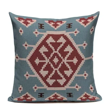 Aukštos klasės skaitmeninio spausdinimo mėlyna raudona turkijos etninės kilim deimanto modelis pagalvės užvalkalą pagalvėlė padengti sofa namų puošybai mesti