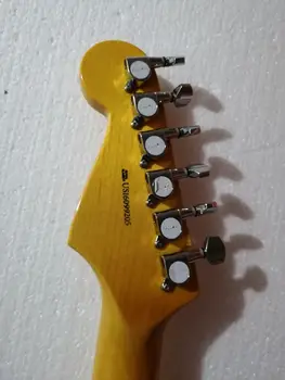 Aukštos kokybės FDST-1095 geltona spalva kieto kūno balta pickguard geltona kaklo elektrinė gitara, Nemokamas pristatymas