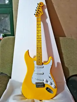 Aukštos kokybės FDST-1095 geltona spalva kieto kūno balta pickguard geltona kaklo elektrinė gitara, Nemokamas pristatymas