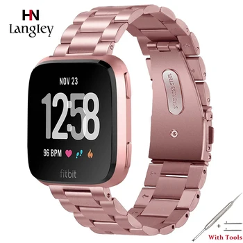 Aukštos Kokybės Kieto Nerūdijančio Plieno Watchband Dirželiai Fitbit Versa / lite Smart Žiūrėti Juostose, Rose Pink Pakeitimo Rankogaliai