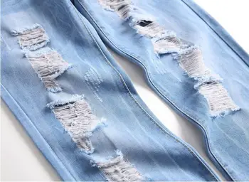 Aukštos Kokybės Medvilnės Vyrų Ruožas Ripped Jeans Sunaikinta Tiesiai Slim Fit Denim Pants Mens Retro Prekės Ženklo Mados Džinsinio Audinio Kelnės
