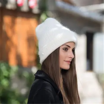 Aukštos kokybės Moterų Rudens Žiemos Triušio Kailio Kepuraitė Skrybėlės Ponios skullies beanies Storas Megztas Šiltas Atsitiktinis Kepurės