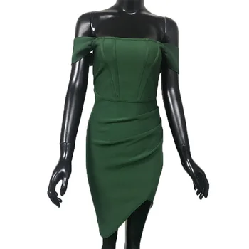 Aukštos Kokybės Tamsiai Žalios Velniop Kaklo Bodycon Seksualus Viskozė Tvarstis Suknelė Elegantiškas Klubas Šalis Suknelė
