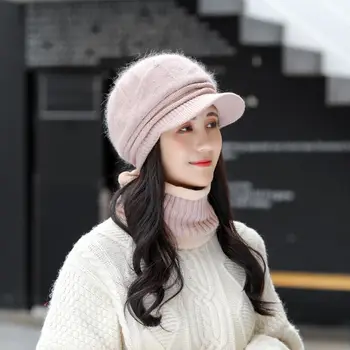 Aukštos Kokybės Šiltas Moterų Triušio Plaukų Mišinys Žiemos Skrybėlę, Šaliką Nustatyti Moterų Mados Vėjo Ausų Apsaugos Megzta Kepurė