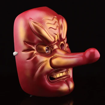 Aukštos Quility Raudona ir Aukso Dervos Japonų Kabuki Tengu Kaukė Helovino Maskaradas Prajna Budizmas Samurajus Ilga Nosis Gaubtu RPA019