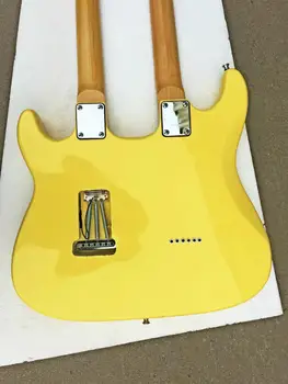 Aukščiausios kokybės FPDN-0010 geltona spalva kieto kūno klevas fretboard 6/12 stygos Dvigubas kaklo elektrinė gitara, Nemokamas pristatymas