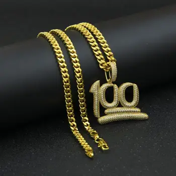Aukščiausios kokybės mikro nutiesti cz kubinis cirkonis mens papuošalai, aukso užpildytas ilgos grandinės skaičius 100 pakabukas puiki dovana berniukas karoliai