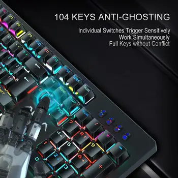 AULA RGB Žaidimų Mechaninė Klaviatūra Mėlyna Juoda Jungiklio Laidinė Klaviatūra su foniniu Apšvietimu 104 Klavišai Anti-šešėlius Nešiojamas Desktop PC Gamer