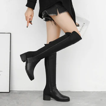 Auliniai batai moterims, Žiemos 2020 M Sexy Per kelius siekiantys Batai Moterims Black Mados Suede PU Komfortą Šlaunų auliniai Batai Moteriška Ilgi Batai