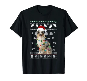 Australijos Aviganis Kalėdų Džemperis T-Shirt-vyriški T-Shirt-Black Dog Light Negraži