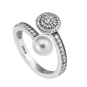 Autentiškas 925 Sterlingas Sidabro Žiedai Šviesos Švyti Balta Kristalų, Perlų ir Aiškiai CZ Žiedai, Papuošalai, Dovanos, Moterims, FLR124