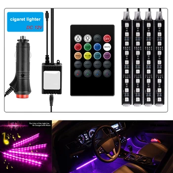 Automobilio Salono Atmosferą LED RGB Juostos Šviesos Brūkšnys Grindų, Koja RGB LED Juostelės Dekoratyvinės Šviesos Muzikos garso Kontrolė Kelių apšvietimas