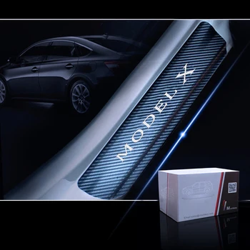 Automobilių Durų Slenksčio Sveiki Pedalo Lipdukai Tesla MODEL X Durų Slenksčio Plokštė 4D Anglies Pluošto Vinilo Lipdukas Automobilio Stiliaus 4Pcs