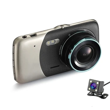 Automobilių Dvr 4 Colių Auto Kamera, Dual Lens FHD 1080P Brūkšnys Kamera Vaizdo įrašymas Su Galinio vaizdo Kamera Registrator Naktinio Matymo skaitmeniniai vaizdo įrašymo įrenginiai