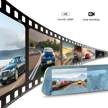 Automobilių Dvr Veidrodis Vaizdo įrašymo 4.3 HD 1080P Kamera Judesio Aptikimo 170 Laipsnių Plataus Kampo 24 VAL. Ciklinio Įrašymo Kameros