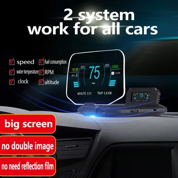Automobilių Head Up Display Dviguba Sistema OBD2+GPS 2 in 1 Greitis Projektorius C1 borto Kompiuteris HUD Veidrodis Diagnostikos Įrankis Vandens Temp Kuro