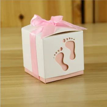 AVEBIEN Mados Kūdikių Pėdsaką Saldainių Dėžutės Baby Shower Popieriaus Saldus Maišelį Pėdsakus Naudai Dėžės Krikšto Saldainių Indą 50pcs