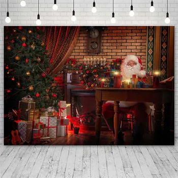 Avezano Linksmų Kalėdų Eglutė Backdrops Žiemos Dovanos Santa Claus Lankas Bell Žvakių Dekoras Fotografijos Fonas Fotostudija