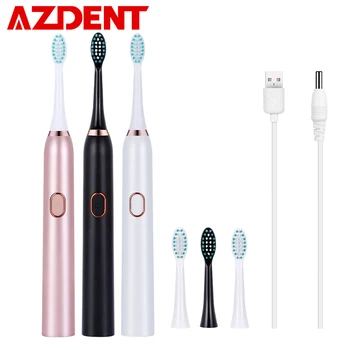 AZDENT 3 Režimas Ultragarso Sonic Elektros dantų šepetėlį USB Įkraunamas Dantų Šepetėliai 2 Vnt. 