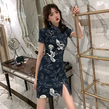 Azijos Japonų, Kinų Tradicinė Mini Qipao Suknelės Moterims Merginos Naujųjų Metų Vestuves Dėvėti Bodycon Seksualus prigludę Drabužiai