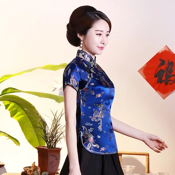 Azijos Moterys, Naujiena Dragon Marškinėliai Kinų Stiliaus Satino Vasaros Palaidinė Tradicinių Mygtuką Drabužių Senovinių Gyvūnų 3XL 4XL Viršūnės