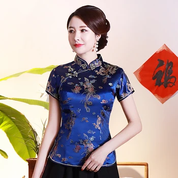 Azijos Moterys, Naujiena Dragon Marškinėliai Kinų Stiliaus Satino Vasaros Palaidinė Tradicinių Mygtuką Drabužių Senovinių Gyvūnų 3XL 4XL Viršūnės