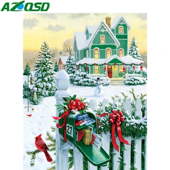 AZQSD Diamond Tapybos 5d Kalėdų Namas Diamond Siuvinėjimo Kraštovaizdžio Sniego Mozaika yra Rankų darbo kvadratiniu/Apvalus Gręžimo Namų Dekoro