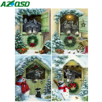 AZQSD Kalėdų Diamond Dažymas Arklių Gyvūnų Amatų 5d 