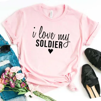 Aš Myliu Savo armijos Kareivis draugei Moterų marškinėlius Medvilnės Atsitiktinis Hipster Juokingi marškinėliai Dovanų Lady Yong Mergina Viršuje Tee Lašas Laivas ZZZH-346