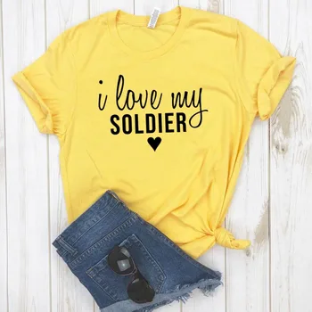 Aš Myliu Savo armijos Kareivis draugei Moterų marškinėlius Medvilnės Atsitiktinis Hipster Juokingi marškinėliai Dovanų Lady Yong Mergina Viršuje Tee Lašas Laivas ZZZH-346