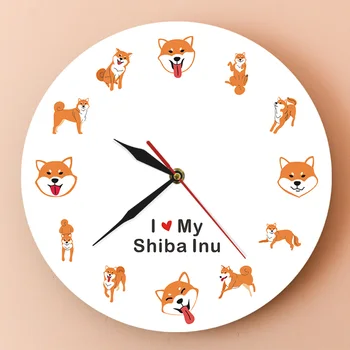 Aš Myliu Savo Shiba Inu Šuo Pet Shop Dekoro Sieninis Laikrodis Animacinių Filmų Šuniukas Gyvūnų Sienos Meno Laikrodis Japonijos Krūmokšniai Šuo Sienos Žiūrėti