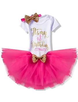 Baby 1-ojo Gimtadienio Naujagimių Mergaitės Vasaros Marškinėliai +Tutu Suknelė (Viršūnės+Lankelis+Dress) 3pcs Kostiumas Bamblys 6 12 24 Mėnesiai