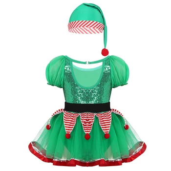 Baby Girl elf kalėdos Suknelė Mergaitėms Naujųjų Metų Festivalis Santa Sąlyga Kostiumas Blizgučiais Vaikai Fancy Dress Up Šalis Suknelės