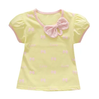 Baby Girl Vasaros Mažylis Trumpomis Rankovėmis Lankas Spausdintą Modelio Marškinėliai Mergaitėms Medvilnės Atsitiktinis Viršūnes Naujas