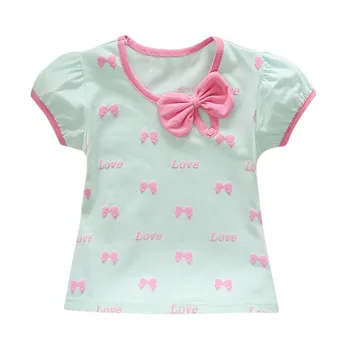 Baby Girl Vasaros Mažylis Trumpomis Rankovėmis Lankas Spausdintą Modelio Marškinėliai Mergaitėms Medvilnės Atsitiktinis Viršūnes Naujas