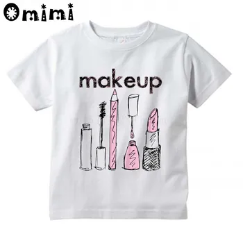 Baby Vaikiški Marškinėliai Berniukams/Mergaitėms MIELAS makiažas trumpomis Rankovėmis Viršūnes Vaikų graži mergina White T-Shirt, ooo3091