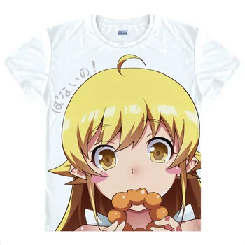 Bakemonogatari Atspausdintas T-shirt Senjougahara Hitagi Cosplay Sengoku Nadeko Tshirts Viršūnes Mados Anime Tees Marškinėliai Vasaros Marškinėliai