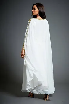 Balta Musulmonų Vakaro Suknelės-line ilgomis Rankovėmis Šifono Zawalcowany Kristalai Maroko Kaftan Dubajus, Saudo Arabija Ilgai Prom Dress Suknelė