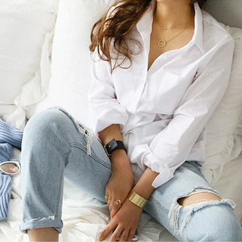 Balta palaidinė ilgomis rankovėmis office Prarasti atsitiktinis topai marškinėliai mados moterims palaidinės 2019 blusas mujer de moda 2019 camisas verano