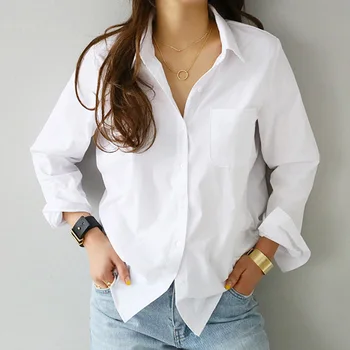 Balta palaidinė ilgomis rankovėmis office Prarasti atsitiktinis topai marškinėliai mados moterims palaidinės 2019 blusas mujer de moda 2019 camisas verano
