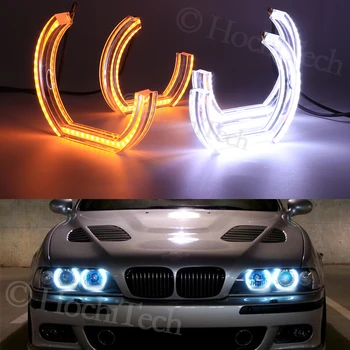 Baltos ir geltonos spalvos LED Angel Eyes BMW 5 serija E39 OEM 2001 2002 2003 Automobilio Žibintai Priedai Halo 3D DTM IGS Stiliaus Akrilo