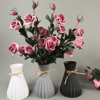 Baltos spalvos Imitacija Rotango Plastikinė Vaza su Nauja Juosmens Gėlių Vazos Namus Kambarį Dekoruoti Vaza ir Japonų Stiliaus Kilimėliai