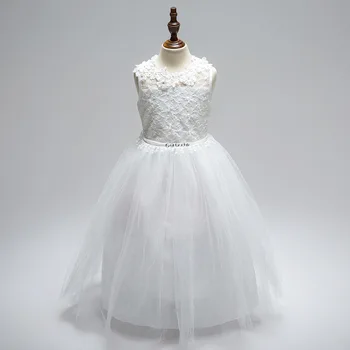 Baltos spalvos Nėrinių Gėlių Mergaičių Ilgai Šalies Kamuolys Suknelė Prom Dresses Girl Vaikai Backless Vestuvių Paauglių Pirmos Komunijos Suknelė