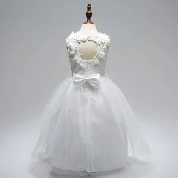 Baltos spalvos Nėrinių Gėlių Mergaičių Ilgai Šalies Kamuolys Suknelė Prom Dresses Girl Vaikai Backless Vestuvių Paauglių Pirmos Komunijos Suknelė