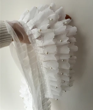 Baltos spalvos šifono puošnios nėrinių apdaila tris sluoksnio pynimas nėrinių sijonas manžetai lėlės 