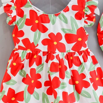 Bamblys Kūdikių Mergaičių Vasaros Suknelė Backless Princesė Dress+Skrybėlę Su 2 vnt Skristi Rankovės Gėlių Spausdinti moana suknelė vaikiški Drabužiai Komplektas