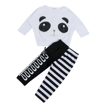 Bamblys Vaikams, Vaikų, Kūdikių, Mergaičių 2vnt Panda Long Sleeve T-shirt +Dryžuotas Lankas Antblauzdžiai Komplektus Drabužių Rinkinys